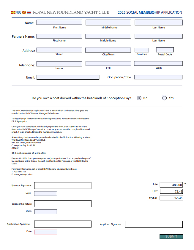 RNYC 2023 Social Membership Application
