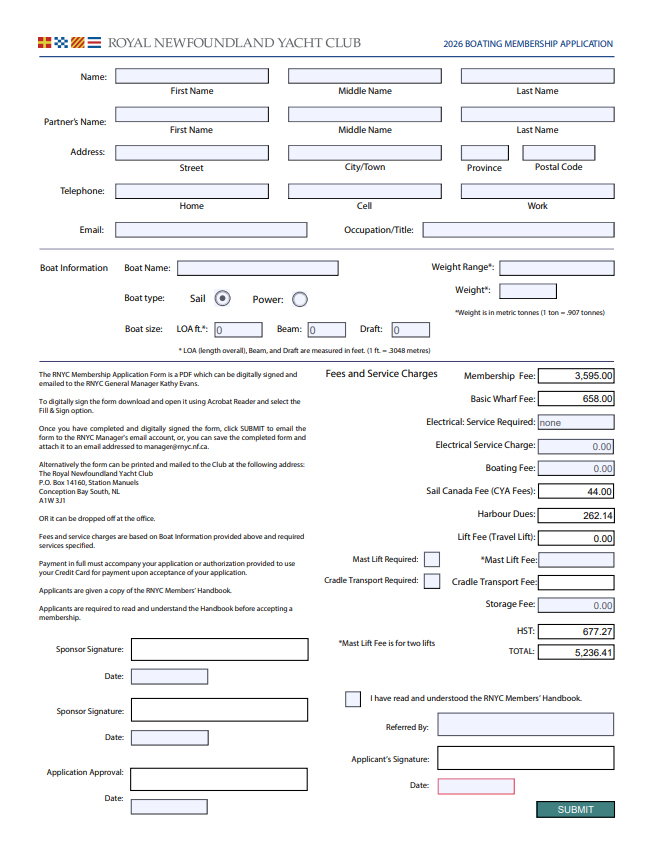 RNYC Boating Membership Application