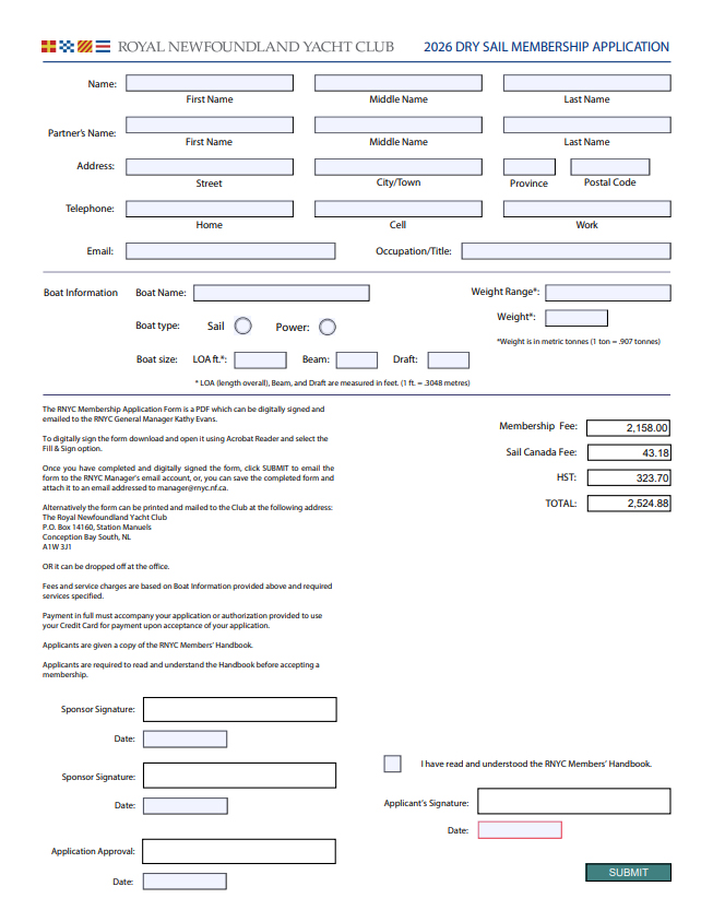 2023 RNYC Dry Sail Membership Application