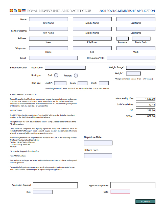 RNYC 2023 Roving Membership Application